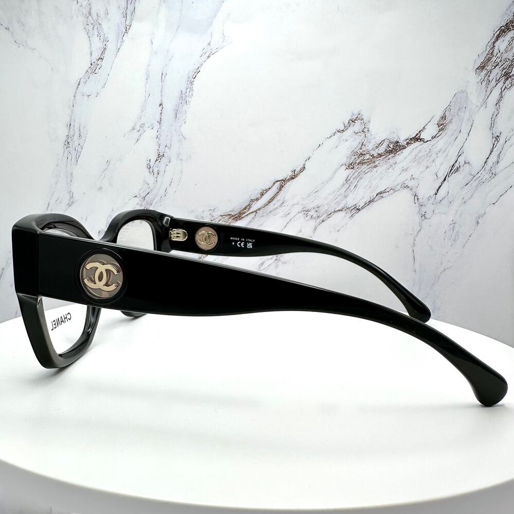 New CHANEL Eyeglasses Black 53mm Glasses Butterfly Gold CC Womens - Picture 13 of 16